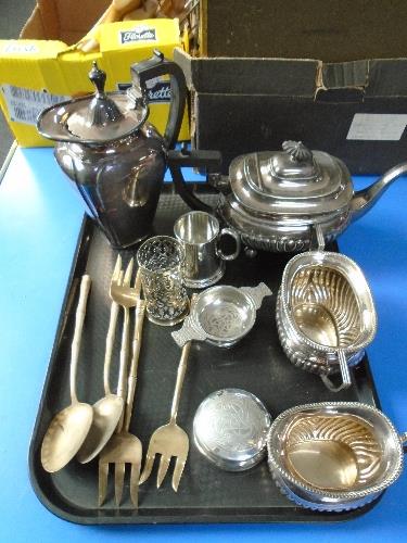 A tray of silver plated tea service,