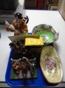 A tray containing assorted Ringtons and Maling ware including Morris teapot with certificate,