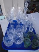 A tray of glass and crystal,