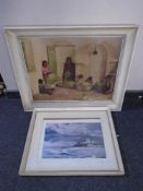 A Ronald Moore signed print - Bamburgh castle,