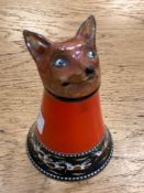 A rare Maling stirrup cup in the form of a fox, height 14 cm.