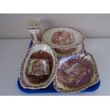 A tray of seven pieces of Maling lustre ware including plate,