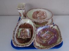 A tray of seven pieces of Maling lustre ware including plate,