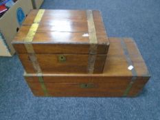 Two 19th century mahogany brass bound writing boxes.