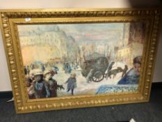 An Artagraph edition on canvas depicting figures in a street, 108cm by 68cm.