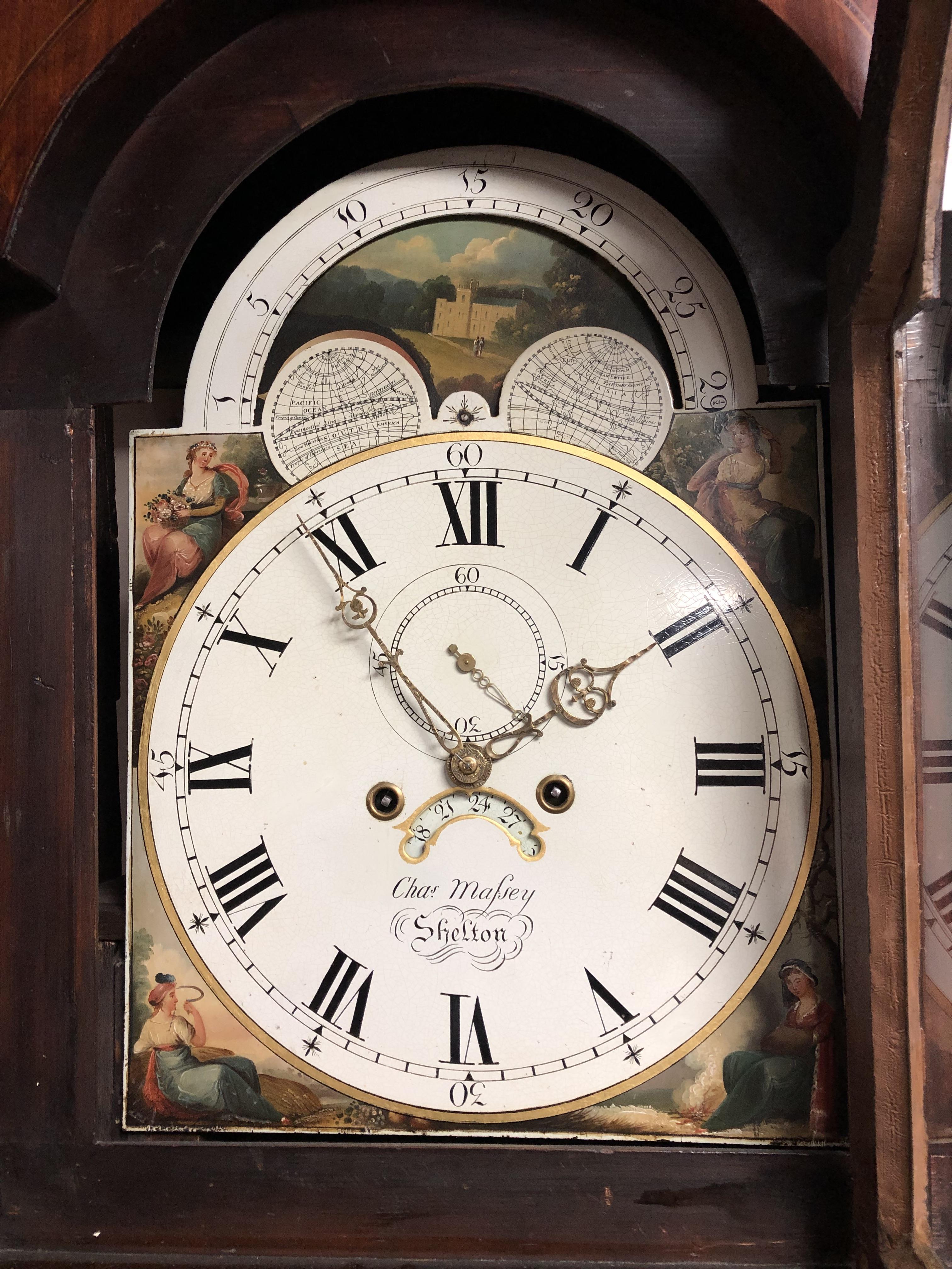 A 19th century inlaid mahogany longcase clock, the painted dial signed Chas Massey of Shelton, - Image 2 of 2