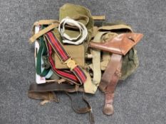 A quantity of British Army belts, holdall, leather rifle sling,
