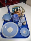 A tray of assorted ceramics, Royal Doulton character jug - The falconer,