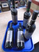 Five bottles of Spanish Monastrell Jumilla wine.
