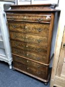A 19th century continental mahogany seven drawer chest-on-chest, height 159 cm, width 101 cm,