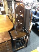 An oak barley twist gate leg table together with a mahogany folding cake stand.