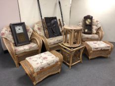 A seven piece bamboo and wicker conservatory suite - two seater settee, pair of armchairs,