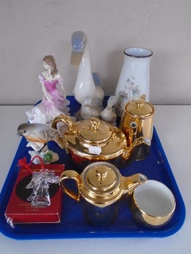 A tray of Royal Doulton figure of the year 'Sophie', further china ornaments,