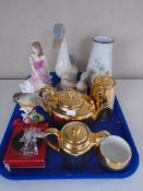 A tray of Royal Doulton figure of the year 'Sophie', further china ornaments,