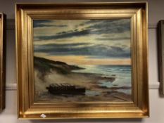 Ojondergaard : Barge beached at low tide, oil-on-canvas, in gilt frame, 54cm by 63cm.