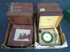 Two boxes containing Portogram Babygram player together with vinyl 78s.
