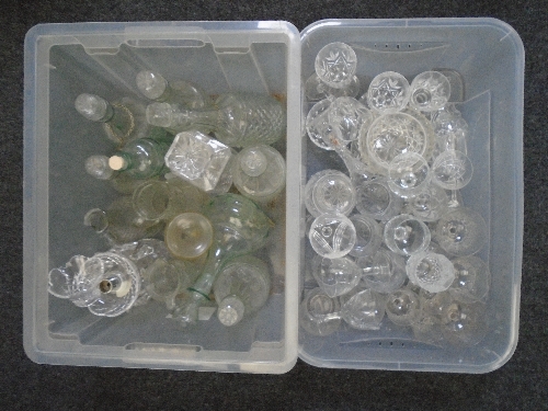 Two boxes of glass crystal including decanters etc.