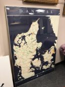 A large colour print of a map of Denmark with a logo from the Danish Geodætisk Institut,