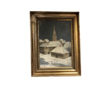 A. Wagner : Snowy street, oil-on-canvas, in gilt frame, 47cm by 32cm.