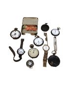 A trench wristwatch, together with a quantity of pocket watches (a/f) and watch cases,