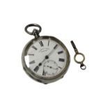 A silver cased Swiss made pocket watch retailed by J. B. Yabsley of London, with key.