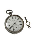 A silver cased Swiss made pocket watch retailed by J. B. Yabsley of London, with key.