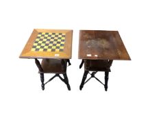 Two antique mahogany and beech two tier occasional tables,