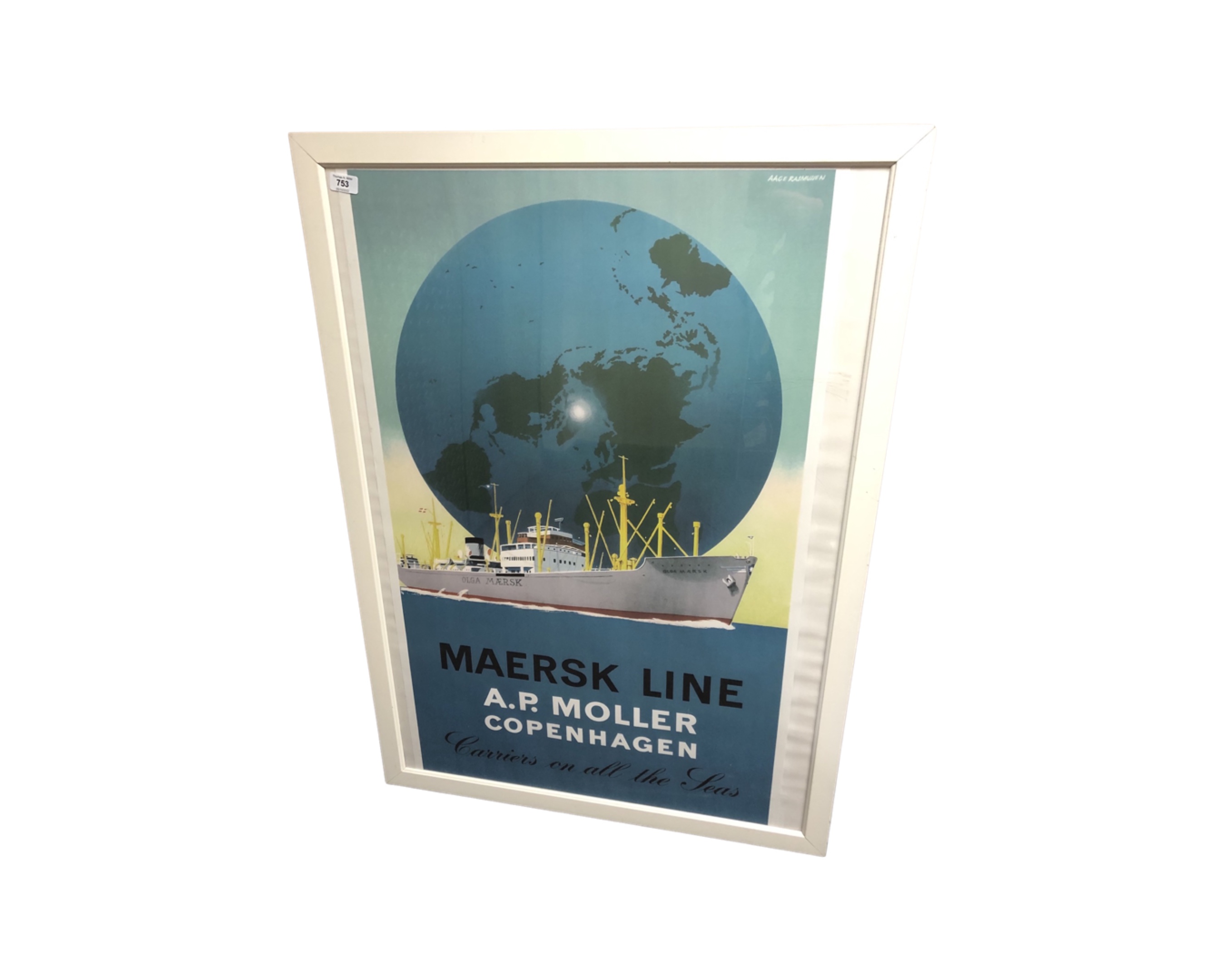 A colour print after Aage Rasmussen : Maersk Line shipping company, 100cm by 62cm.