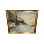 H Espensen : Snowed in cottage by a forest, oil-on-canvas, in gilt frame, 96cm by 120cm.