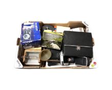 A box of vintage and later cameras, cine camera,