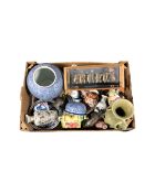 A box containing Chinese and English ceramics, vases, figurines, teapots,