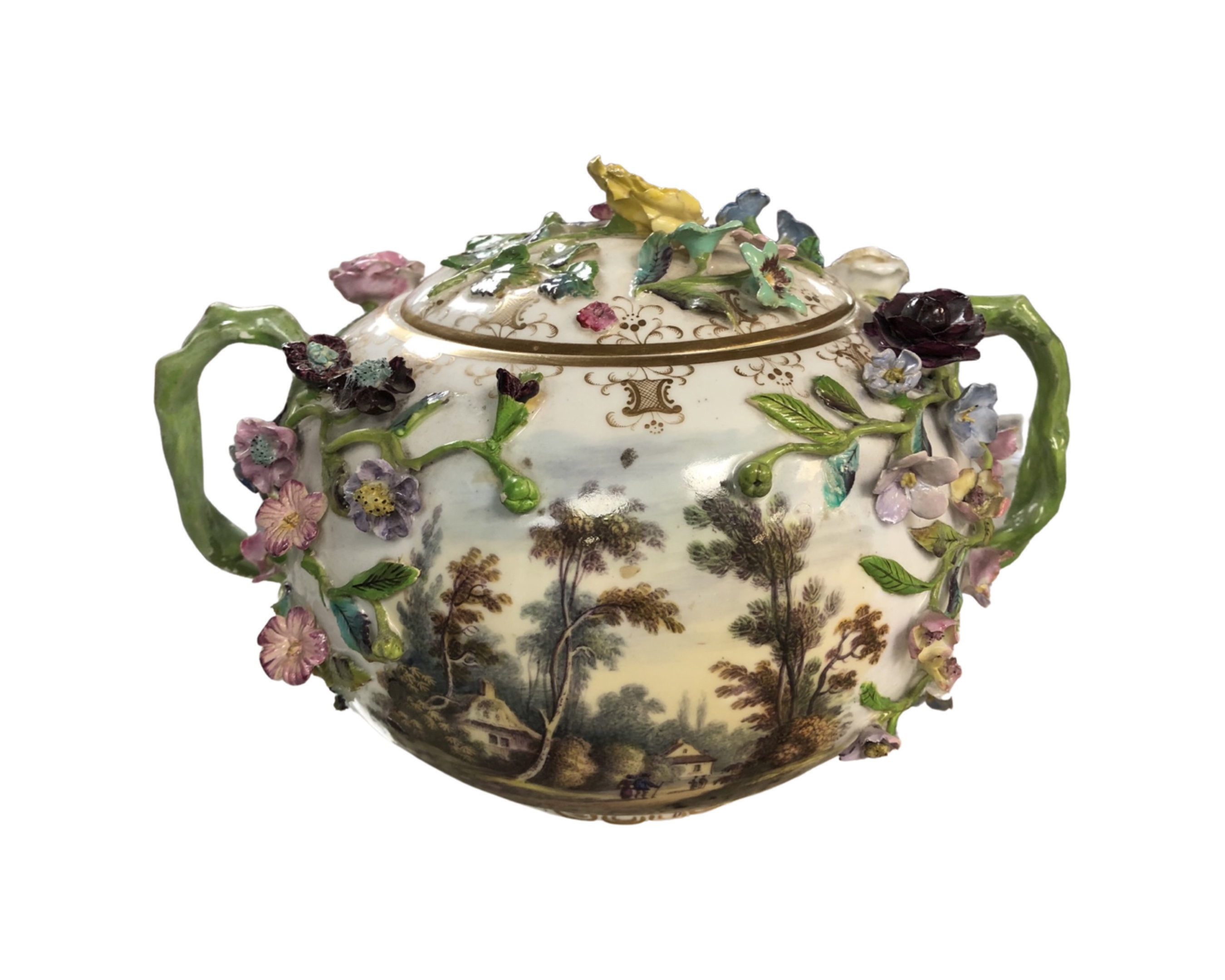 A Meissen style encrusted porcelain lidded twin-handled bowl, - Image 2 of 2