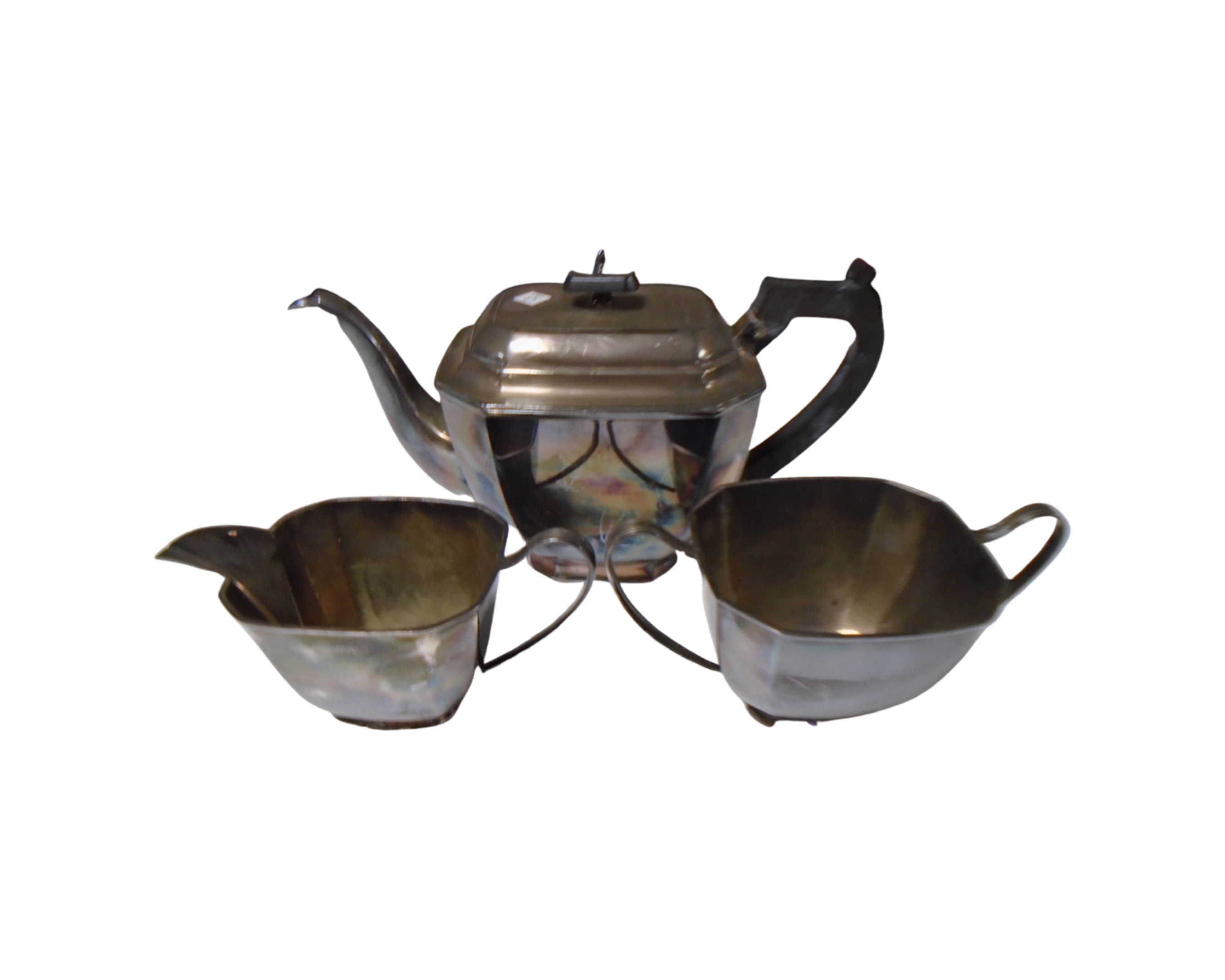 A three piece Art Deco silver plated tea service.