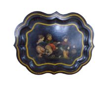 A 19th century continental hand painted tray depicting children playing