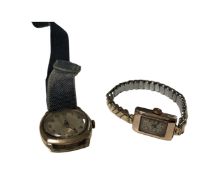 A lady's 9ct gold cased wristwatch on gilt expanding bracelet strap together with a further 9ct
