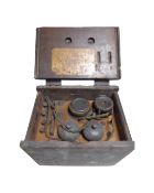 A British military portable trench telephone with hand set in box