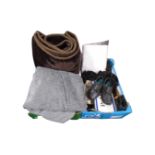 Two boxes of plus blanket, two pairs of curtains, lady's shoes including Padders,