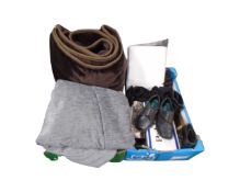Two boxes of plus blanket, two pairs of curtains, lady's shoes including Padders,