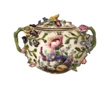 A Meissen style encrusted porcelain lidded twin-handled bowl,
