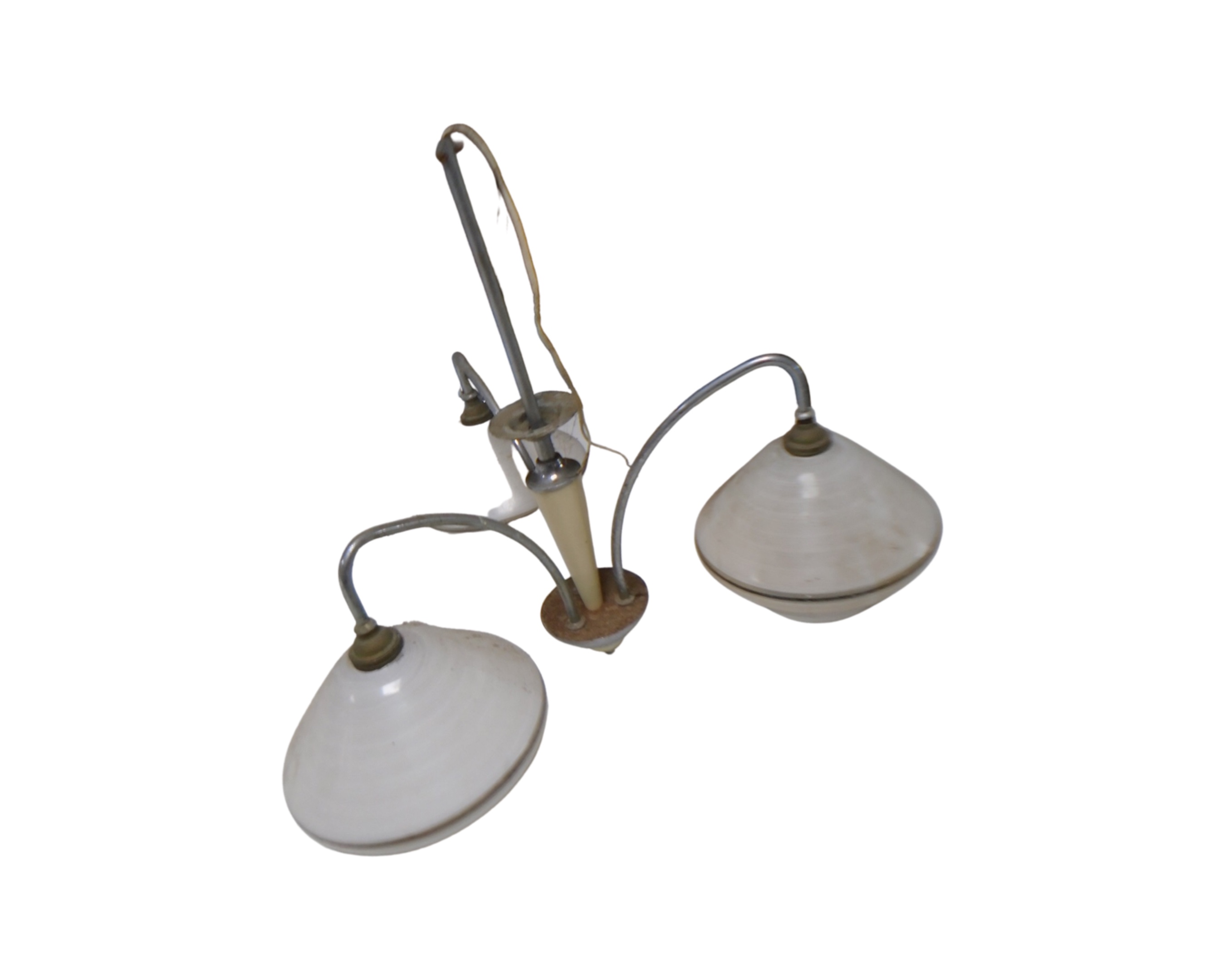 An Art Deco three-way light fitting with opaque glass shades