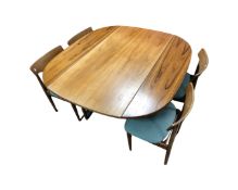 A mid century teak flap sided dining table, width 130 cm,