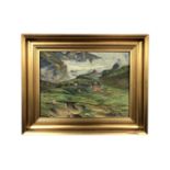 Continental school : Cattle farm in the mountains, oil-on-canvas, in gilt frame, initialed A. S. P.