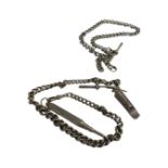 A silver Albert chain with T-bar, propelling pencil and whistle,