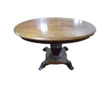 A continental mahogany oval pedestal breakfast table,