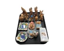 A tray containing two Maling dishes, a Royal Albert Beatrix Potter figure,