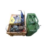A pine crate of power tools,