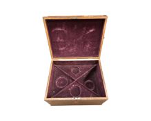 A 19th century oak decanter box, with brass bow-handles and velvet-lined interior, width 48cm.