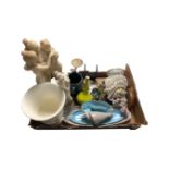 A box of continental figure with sugar spun porcelain dress, dishes,