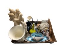 A box of continental figure with sugar spun porcelain dress, dishes,