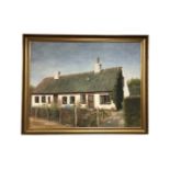 Continental school : Cottage with flowers, oil-on-canvas, in gilt frame, unsigned 54cm by 68cm.